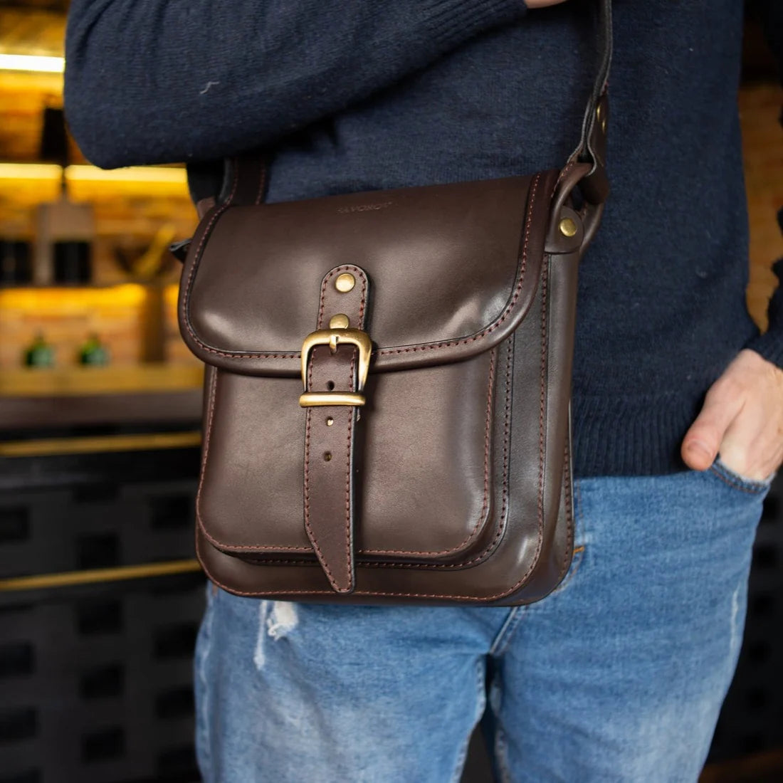 Brown Leather Men's Bag cross body