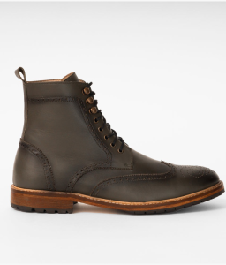 Olive Green Leather Brogue Combat Boot
