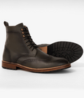 Olive Green Leather Brogue Combat Boot