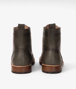 Olive Green Leather Brogue Combat Boot