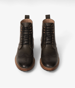 Olive Green Leather Brogue Combat Boot